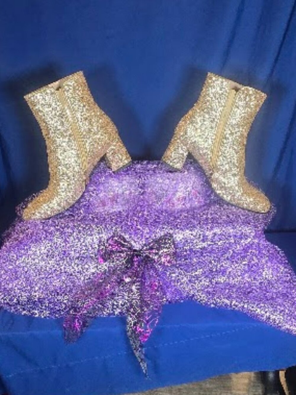 Gold Glitter Ankle Booties | Chunky Block Heel Statement Boots